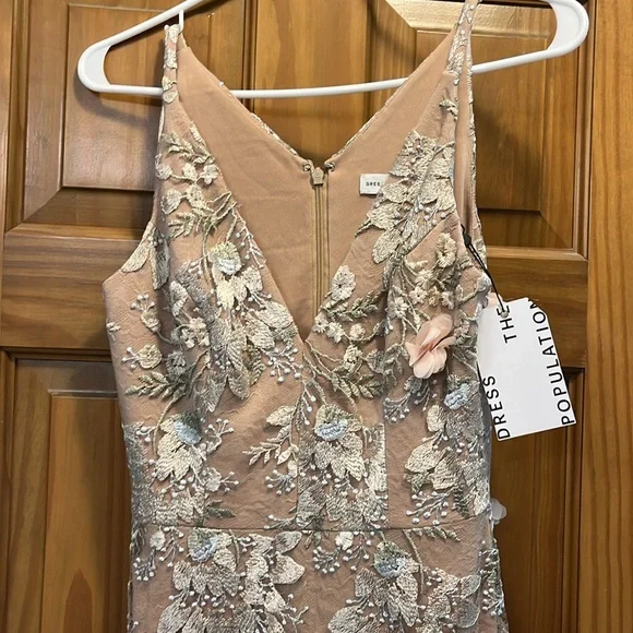 Dress The Population Embellished Plunging Gown Sleeveless Floral Long Dress- NWT - Picture 3 of 8
